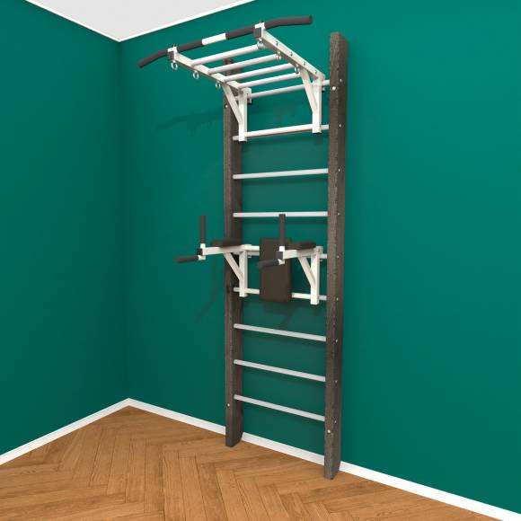 Деревянная шведская стенка «Кастерли» Black РБ белые ступени