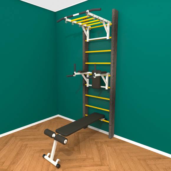 Деревянная шведская стенка «Кастерли» Black РБС  желтые ступени