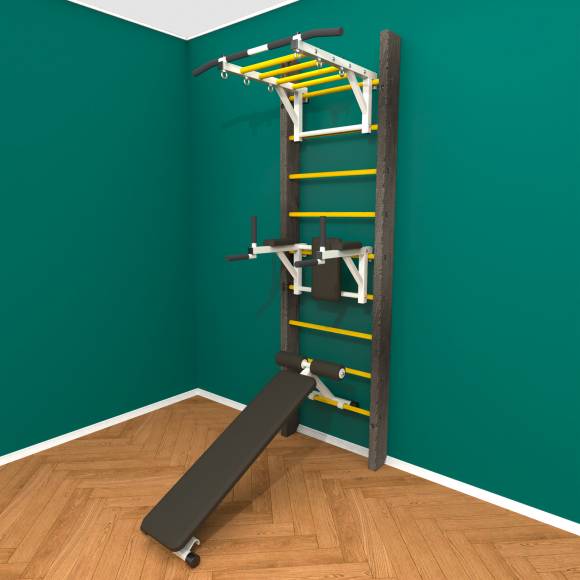 Деревянная шведская стенка «Кастерли» Black РБС  желтые ступени