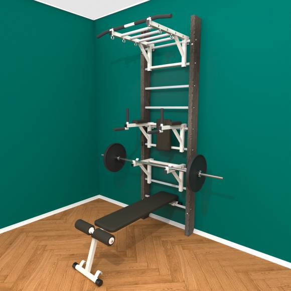 Деревянная шведская стенка «Кастерли» Black РБСШ белые ступени