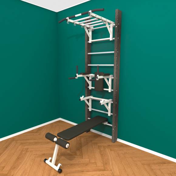 Деревянная шведская стенка «Кастерли» Black РБСШ белые ступени