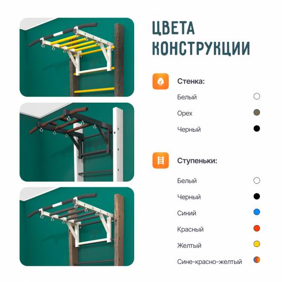 Деревянная шведская стенка «Кастерли» Black РБСШ  желтые ступени