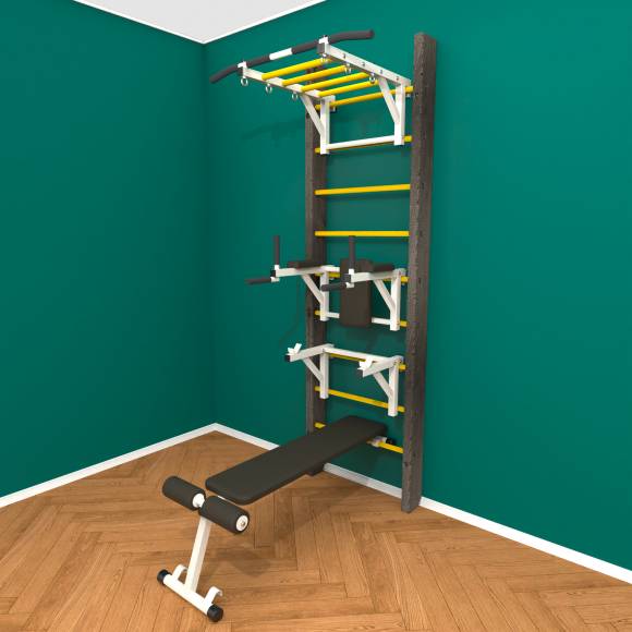 Деревянная шведская стенка «Кастерли» Black РБСШ  желтые ступени