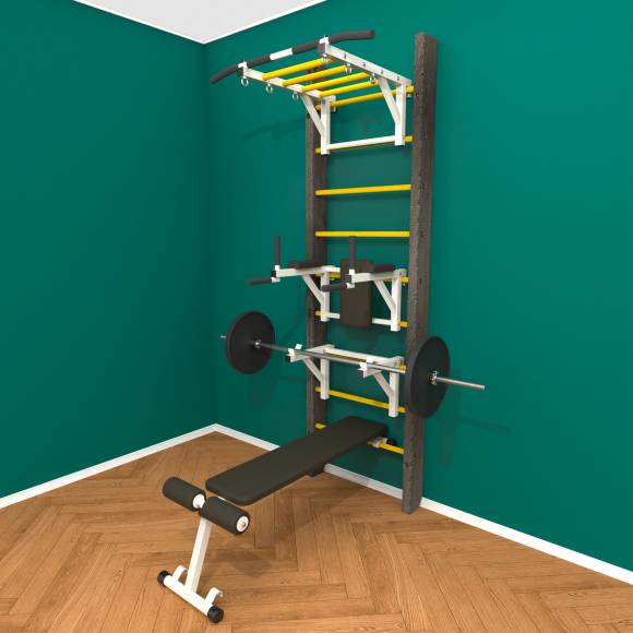 Деревянная шведская стенка «Кастерли» Black РБСШ  желтые ступени