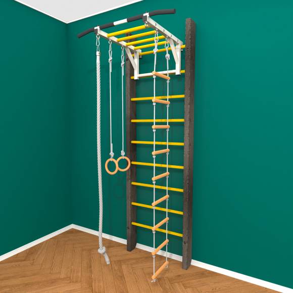 Деревянная шведская стенка «Кастерли» Black РД желтые ступени