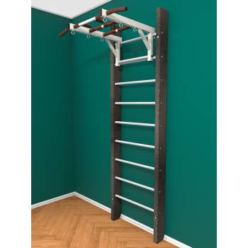 Деревянная шведская стенка «Кастерли» Черный с турником белые ступени