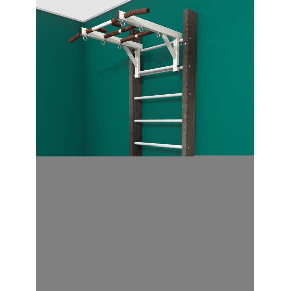 Деревянная шведская стенка «Кастерли» Black с турником белые ступени