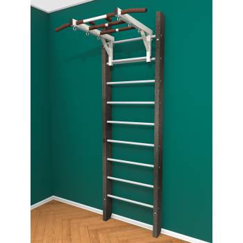 Деревянная шведская стенка «Кастерли» Черный с турником белые ступени