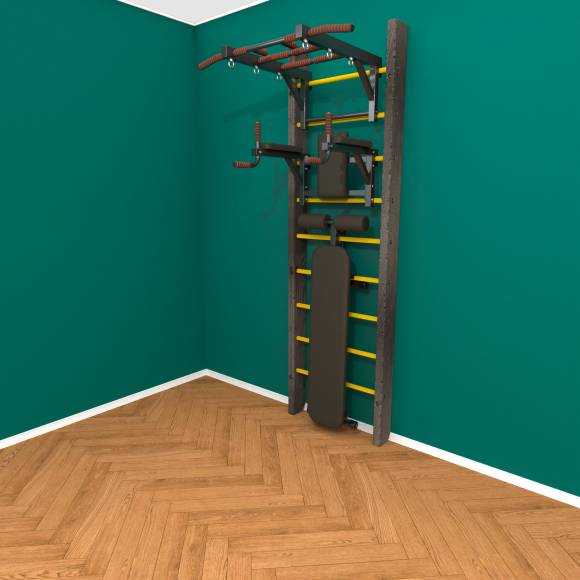 Деревянная шведская стенка «Кастерли»  Black ТБС желтые ступени