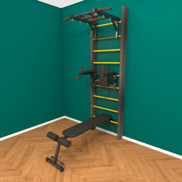 Деревянная шведская стенка «Кастерли»  Black ТБС желтые ступени