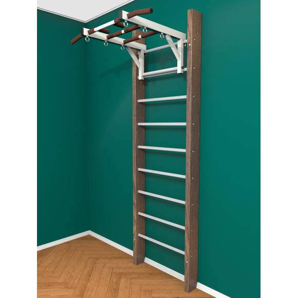 Деревянная шведская стенка «Кастерли» Classic с турником белые ступени