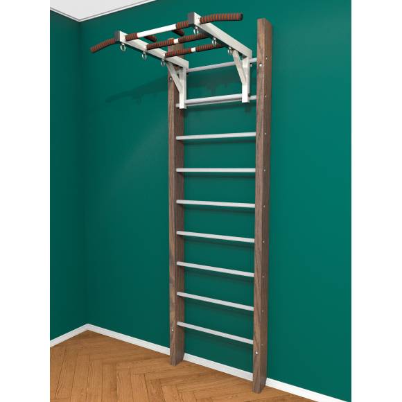 Деревянная шведская стенка «Кастерли» Classic с турником белые ступени