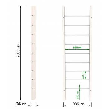 Деревянная шведская стенка «Кастерли»  Белый белые ступени