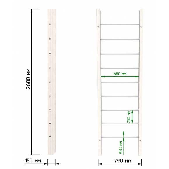 Деревянная шведская стенка «Кастерли»  White белые ступени
