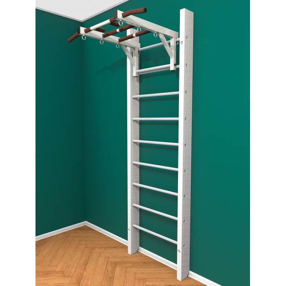 Деревянная шведская стенка «Кастерли» White с турником белые ступени