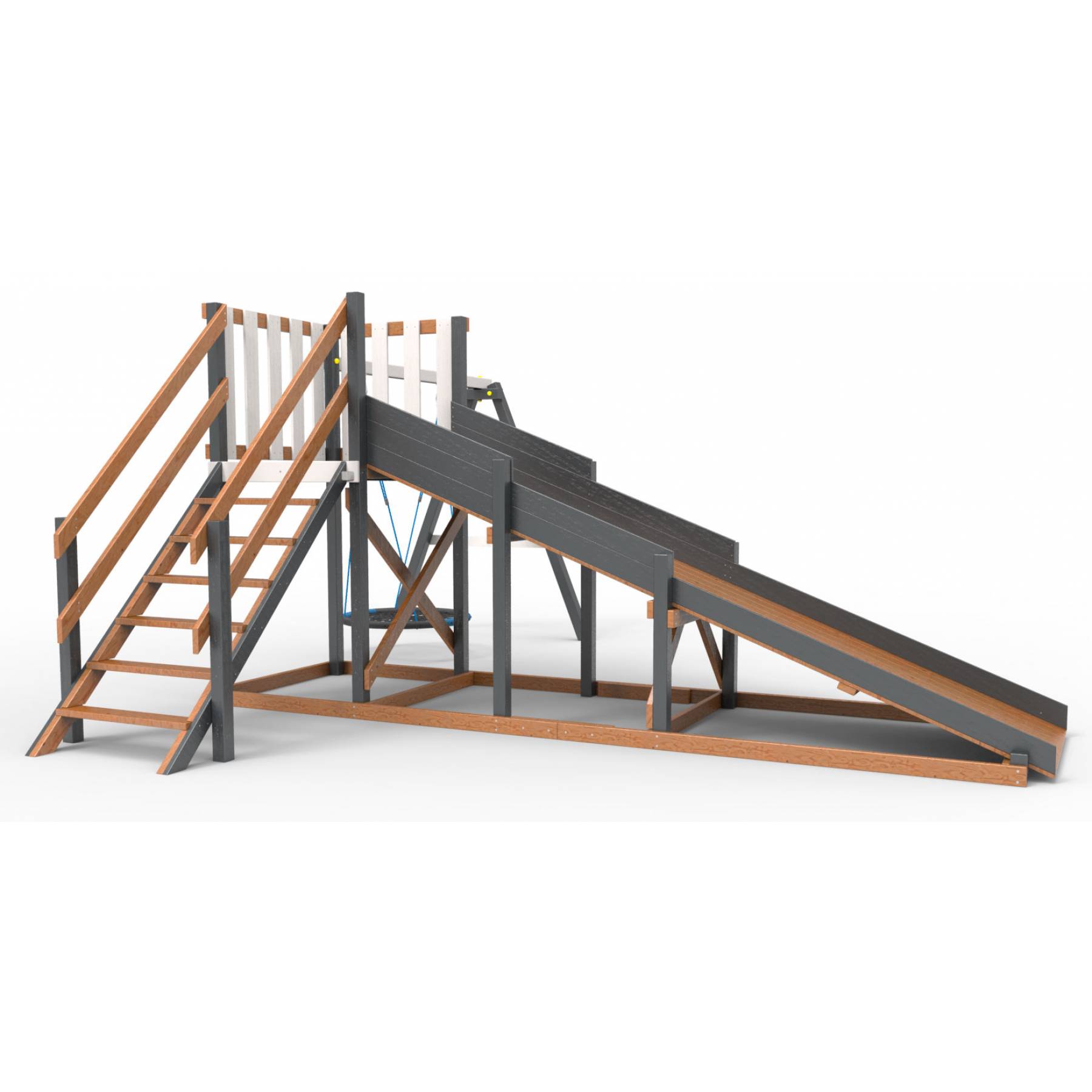 Детская площадка - деревянная горка Пикник «Зима №2» Ультра с качелями «Гнездо»