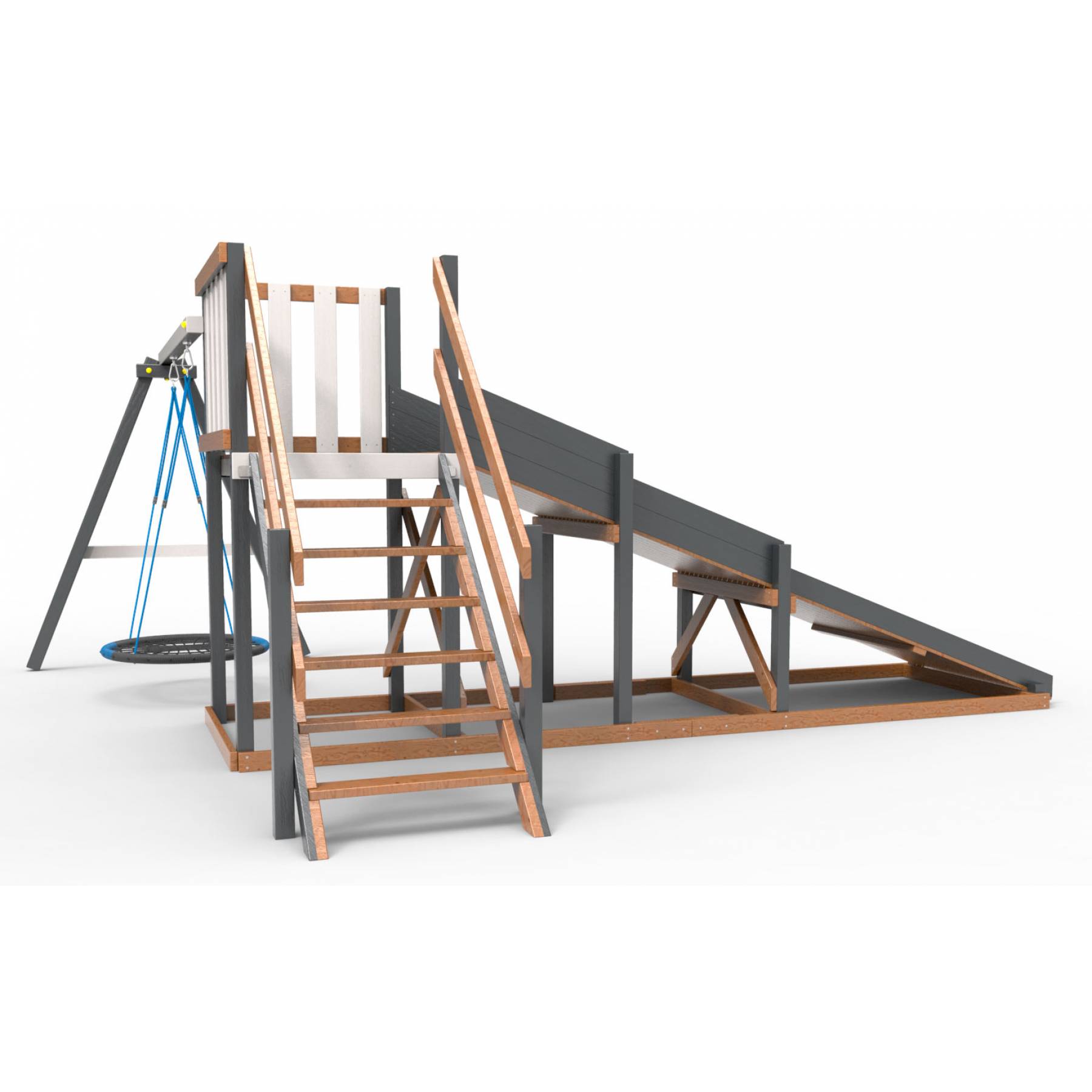 Детская площадка - деревянная горка Пикник «Зима №2» Ультра с качелями «Гнездо»