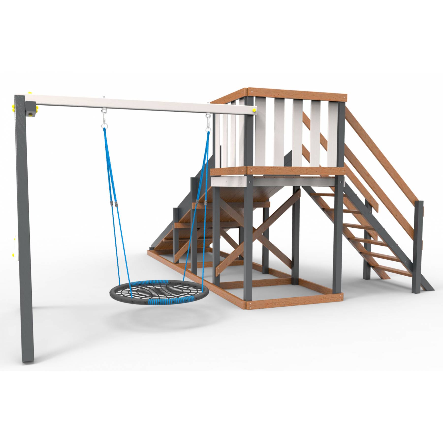 Детская площадка - деревянная горка Пикник «Зима №2» Ультра с качелями «Гнездо»