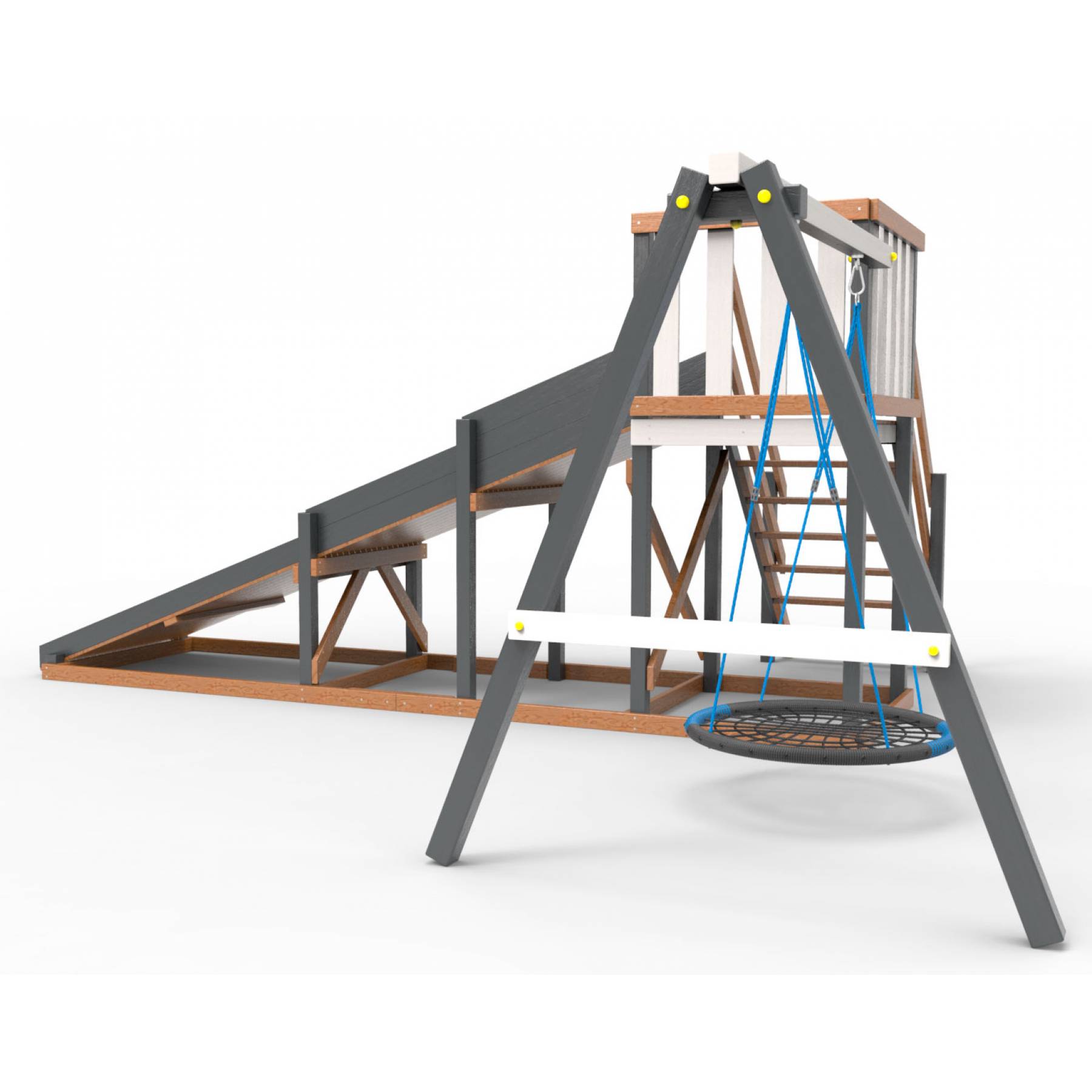 Детская площадка - деревянная горка Пикник «Зима №2» Ультра с качелями «Гнездо»