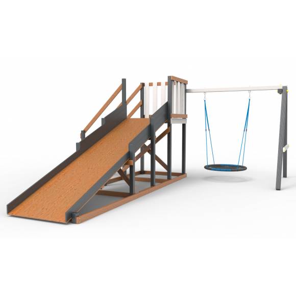 Детская площадка - деревянная горка Пикник «Зима №2» Ультра с качелями «Гнездо»