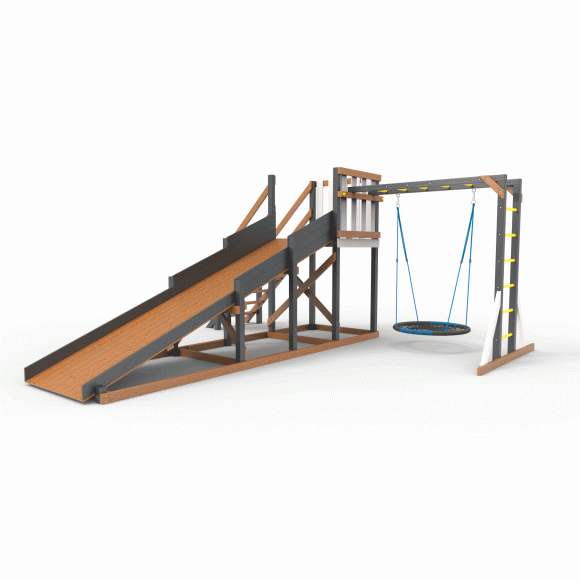 Детская площадка - деревянная горка Пикник «Зима №2» Ультра  с рукоходом и гнездом