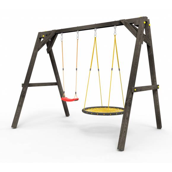 Деревянные качели Пикник 2 «Black» (качели гнездо 1м + качели долька)