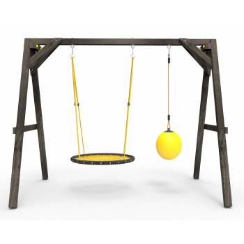 Деревянные качели Пикник 2 «Блэк» (качели гнездо 1м + качели шар)
