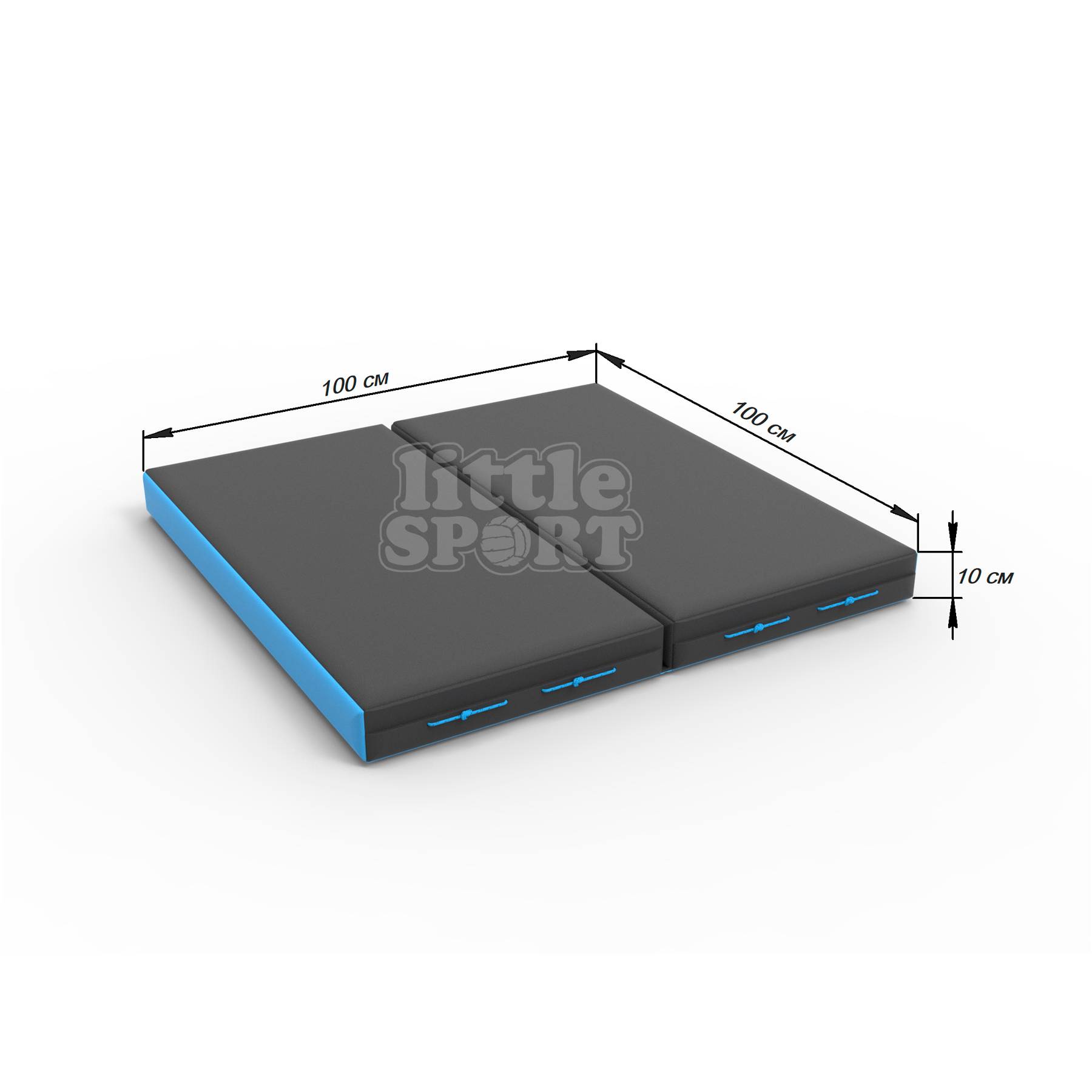 Мат кожзам (100х100х10см) складной в 2 сложения черный\голубой