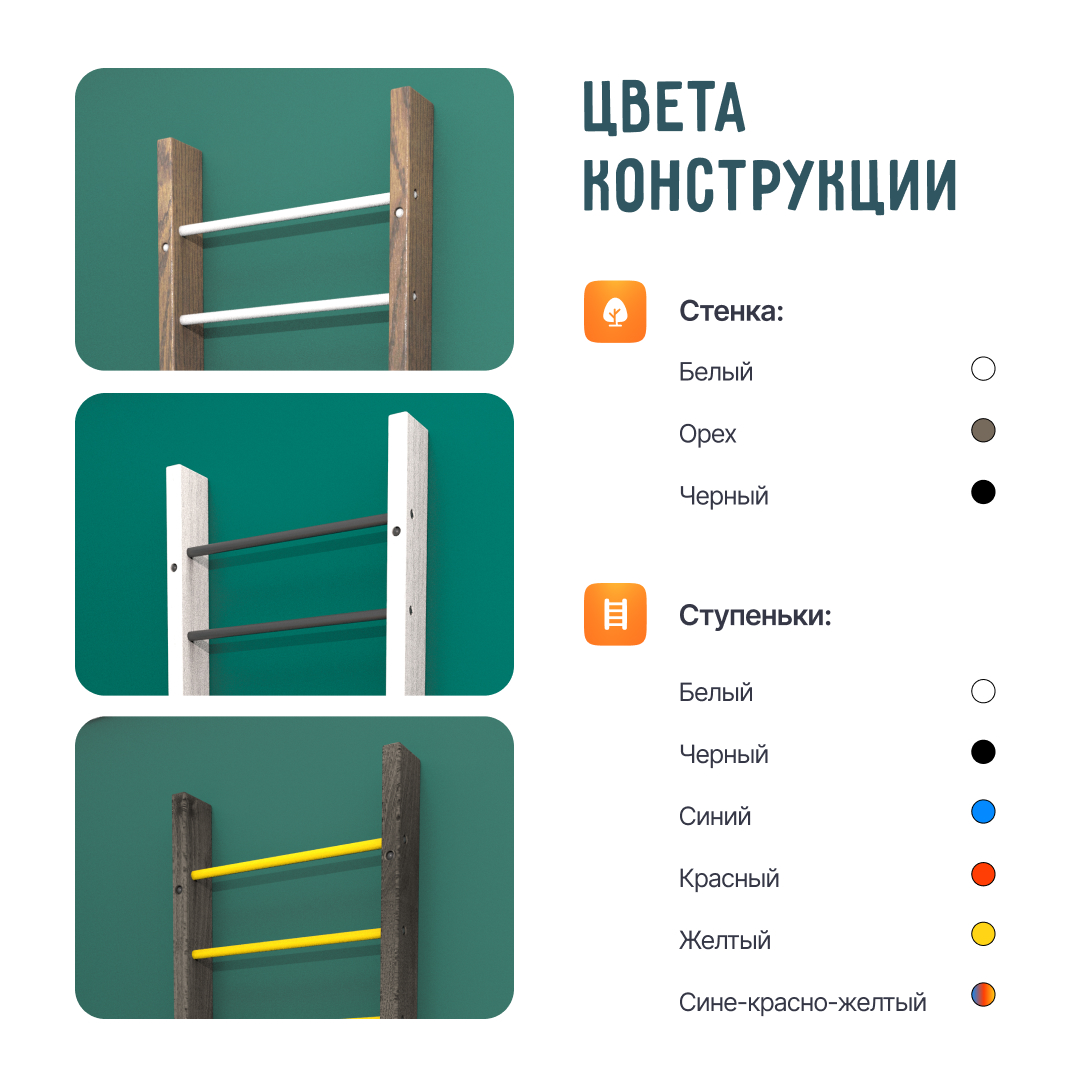 Деревянная шведская стенка «Кастерли» Черный белые ступени