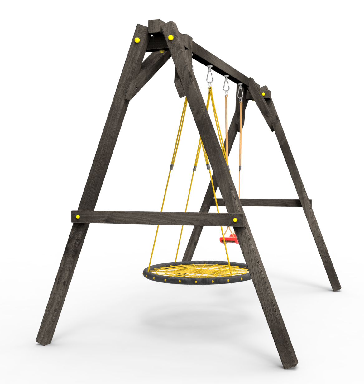 Деревянные качели Пикник 2 «Блэк» (качели гнездо 1м + качели долька)